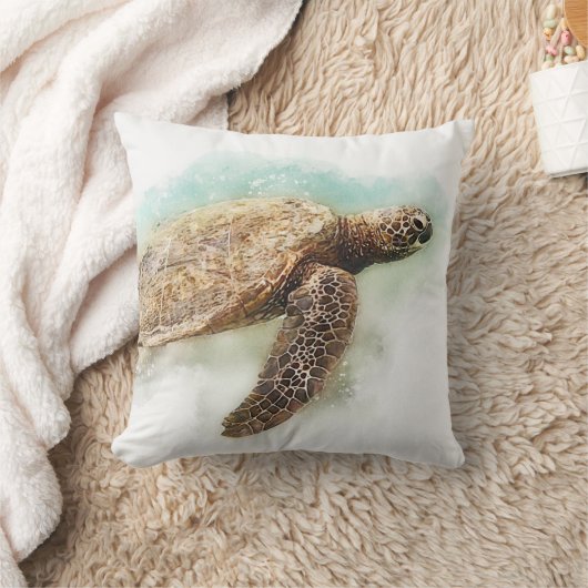 ウミガメ – ハワイアングリーンウミガメ水彩 クッション (ブランケット)