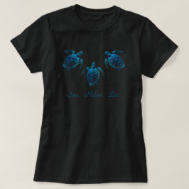 ウミガメ、ブルーデジタルスケッチTシャツ Tシャツ