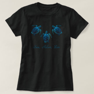 ウミガメ、ブルーデジタルスケッチTシャツ Tシャツ