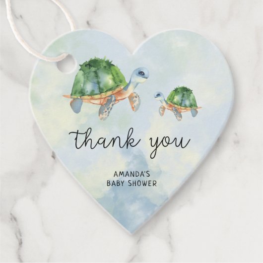 ウミガメ – ベビーシャワー感謝していユーメッセージカード フェイバータグ (正面)