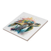 ウミガメ、水彩陶磁器タイル タイル (側面)