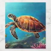 ウミガメ（水色） ワインラベル (シングルラベル)