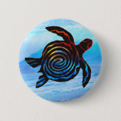 ウミガメ（波の背景ボタン） 缶バッジ (正面)