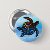 ウミガメ（波の背景ボタン） 缶バッジ (正面&裏面)