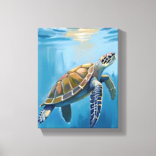 ウミガメ 海の生き物 水彩画 キャンバスプリント (正面)