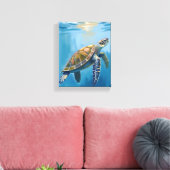 ウミガメ 海の生き物 水彩画 キャンバスプリント (インサイチュ (リビング))