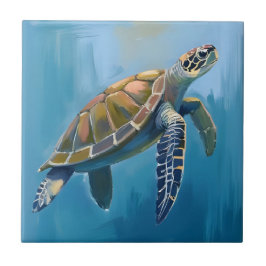 ウミガメ 海の生き物 水彩画 タイル
