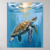 ウミガメ 海の生き物 水彩画 ポスター (正面)