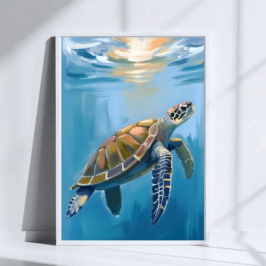 ウミガメ 海の生き物 水彩画 ポスター