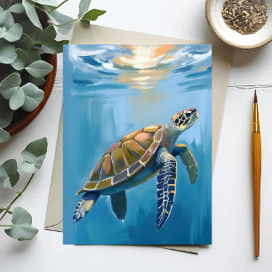 ウミガメ 海の生き物 水彩画 ポストカード