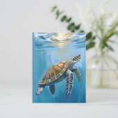 ウミガメ 海の生き物 水彩画 ポストカード (スタンド正面)