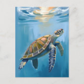 ウミガメ 海の生き物 水彩画 ポストカード (正面)