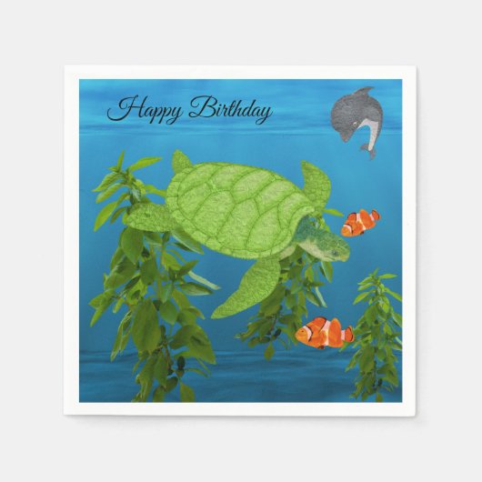 ウミガメ，海 スタンダードカクテルナプキン (正面)
