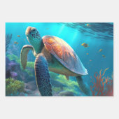 ウミガメ、熱帯魚、サンゴ(青海) ラッピングペーパーシート (正面2)
