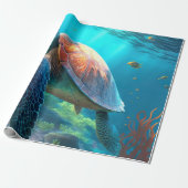 ウミガメ、熱帯魚、サンゴ(青海) ラッピングペーパー (アンロールド)