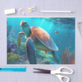 ウミガメ、熱帯魚、サンゴ(青海) 薄葉紙 (クラフト)