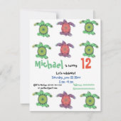 ウミガメ、誕生日パーティーの招待 招待状 (正面)