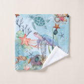 ウミガメ、貝殻、動植物 バスタオルセット (ウォッシュタオル)