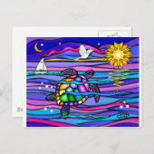 ウミガメ（青/ピンク） ポストカード (正面/裏面)