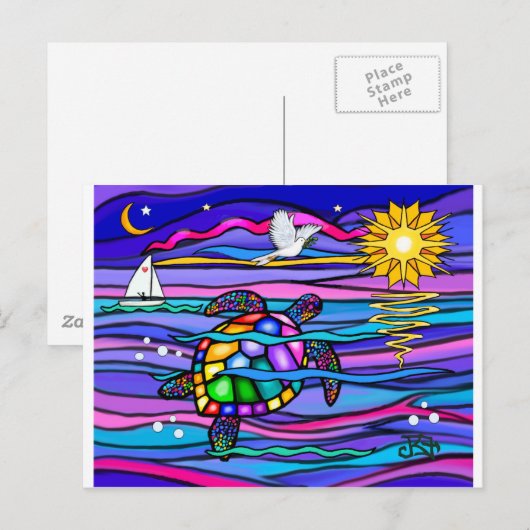 ウミガメ（青/ピンク） ポストカード (正面/裏面)