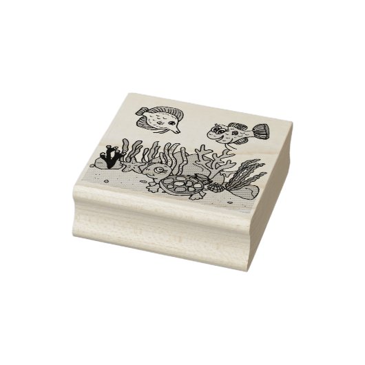 ウミガメ、魚とサンゴの海底海 ラバースタンプ (スタンプ)