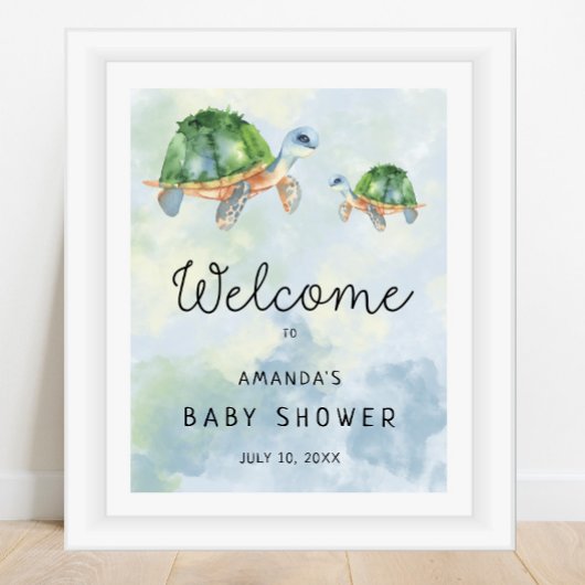 ウミガメ – BABY Shower Welcome Sign ポスター
