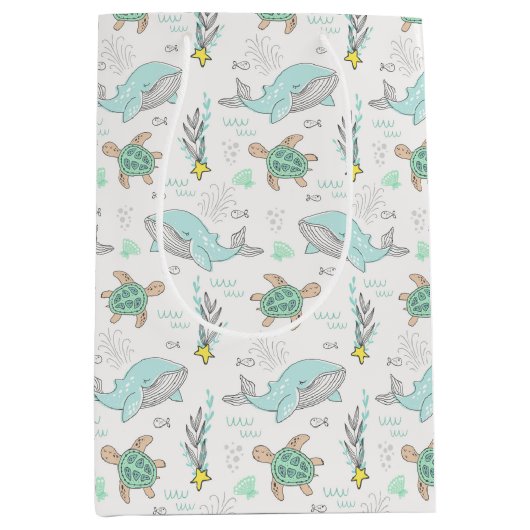 ウミクジラとウミガメ ミディアムペーパーバッグ (正面)