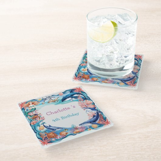 ウメお洒落ジンベイザメ誕生日 ガラスコースター (アングル)