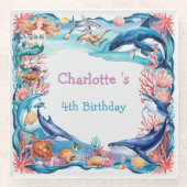 ウメお洒落ジンベイザメ誕生日 ガラスコースター (正面)