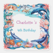 ウメお洒落ジンベイザメ誕生日 スクエアシール (正面)