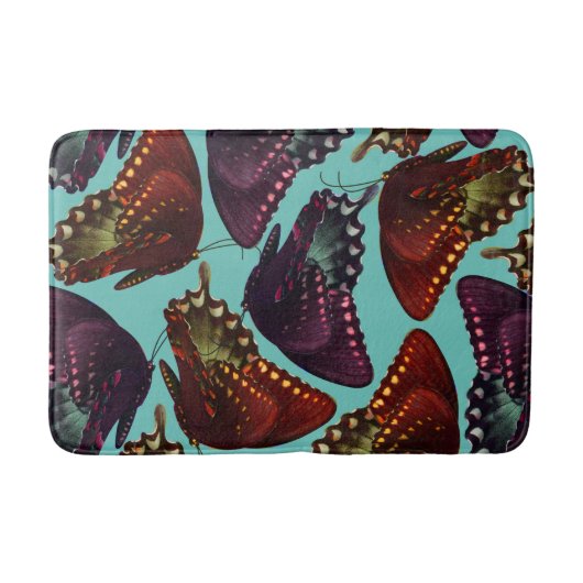 ウメとオレンジの蝶が群がる バスマット (正面)