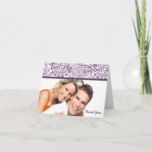 ウメの愛の鳥のウェディングサンキューノートカード サンキューカード (正面)