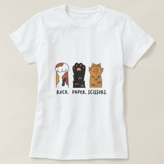 ウメンズおもしろいキャットロック紙はさみ可愛いキャットポーズ Tシャツ (デザイン正面)