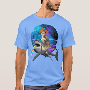 ウメンズキャッおもしろいトライディングシャークプキングレインボーガレー Tシャツ