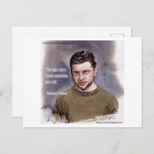 ウラジミール・ゼレンスキー&弾薬引用文はがき ポストカード (正面/裏面)