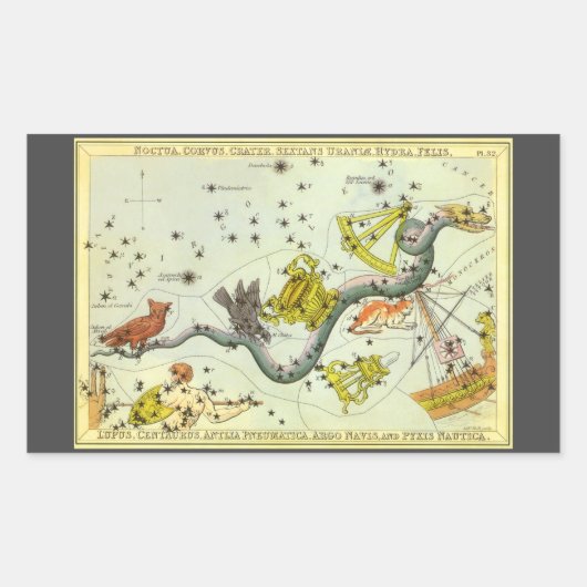 ウラニアの鏡、ビンテージ天文学の天体地図 長方形シール (正面)