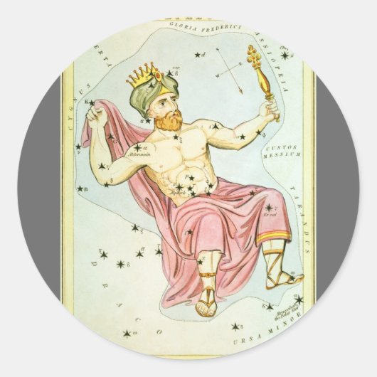 ウラニア鏡ヴィンテージ天文学の天球図 ラウンドシール (正面)