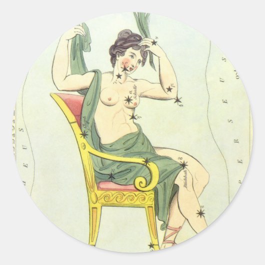 ウラニア鏡ヴィンテージ天文学の天球図 ラウンドシール (正面)