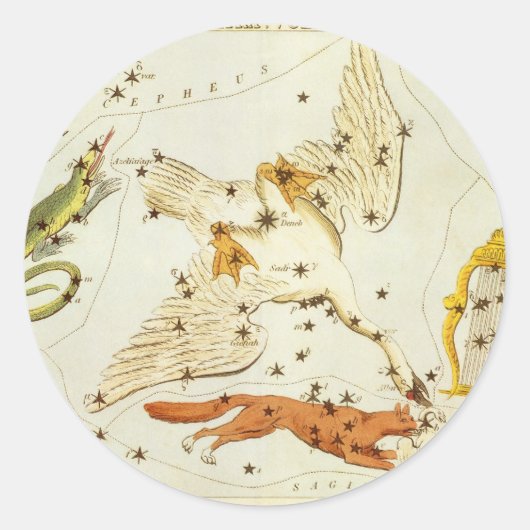 ウラニア鏡ヴィンテージ天文学の天球図 ラウンドシール (正面)