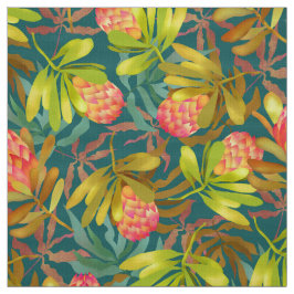 ウリッドフラワープロテアティール（緑がかった色）織物 ファブリック