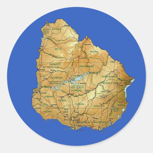 ウルグアイの地図シール ラウンドシール (正面)