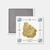 ウルグアイの地図+フラッグスマグネット マグネット (正面/裏面)
