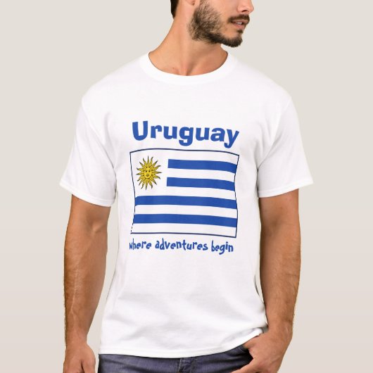 ウルグアイの旗+地図+テキストTシャツ Tシャツ (正面)