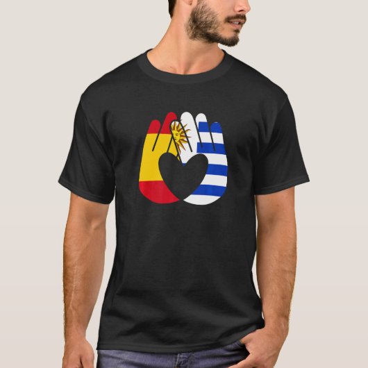 ウルグアイ国旗スペイン国旗の友好親善ハン Tシャツ (正面)