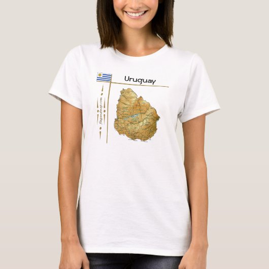 ウルグアイ地図+旗+タイトルTシャツ Tシャツ (正面)