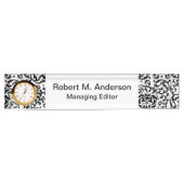 ウルトラエレガントブラックとホワイトのフローラファンシーダマスク デスクネームプレート (正面)