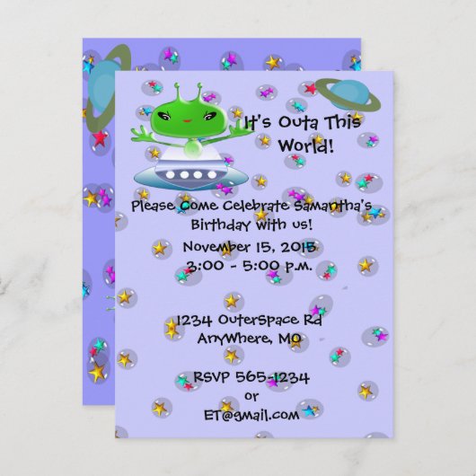 ウルトラキュートエイリアン誕生日招待状 インビテーションポストカード (正面/裏面)