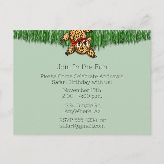 ウルトラキュートサファリレオパード誕生日招待状 インビテーションポストカード (正面)