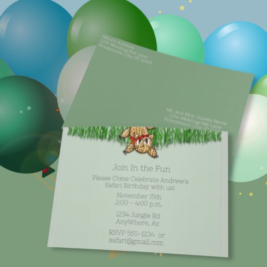 ウルトラキュートサファリレオパード誕生日招待状 インビテーションポストカード