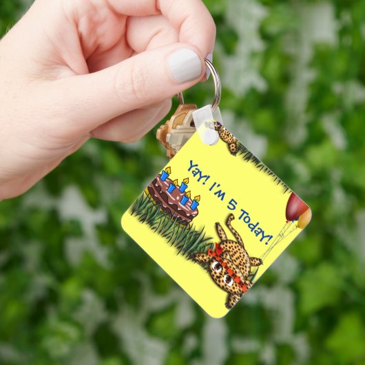 ウルトラキュートレオパードサファリ誕生日招待状 キーホルダー (手)